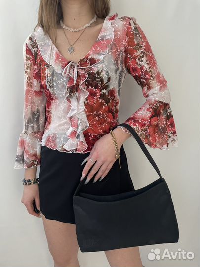 Pimkie винтаж y2k топ сетка с рюшами S