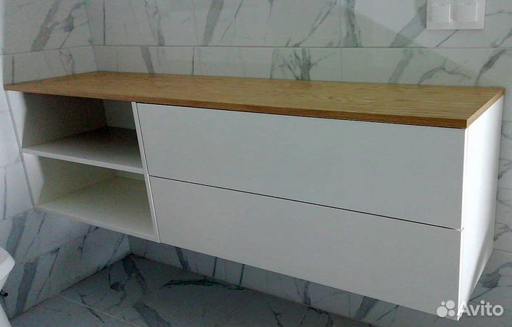 Тумба в санузел в мдф в эмали и шпоне на заказ