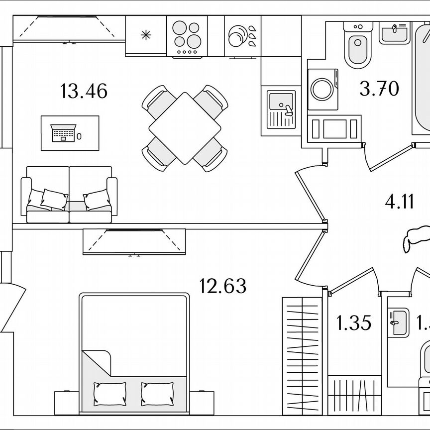 1-к. квартира, 38,3 м², 9/9 эт.