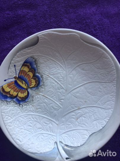Блюдо декоративное Бабочка на листе. Винтаж