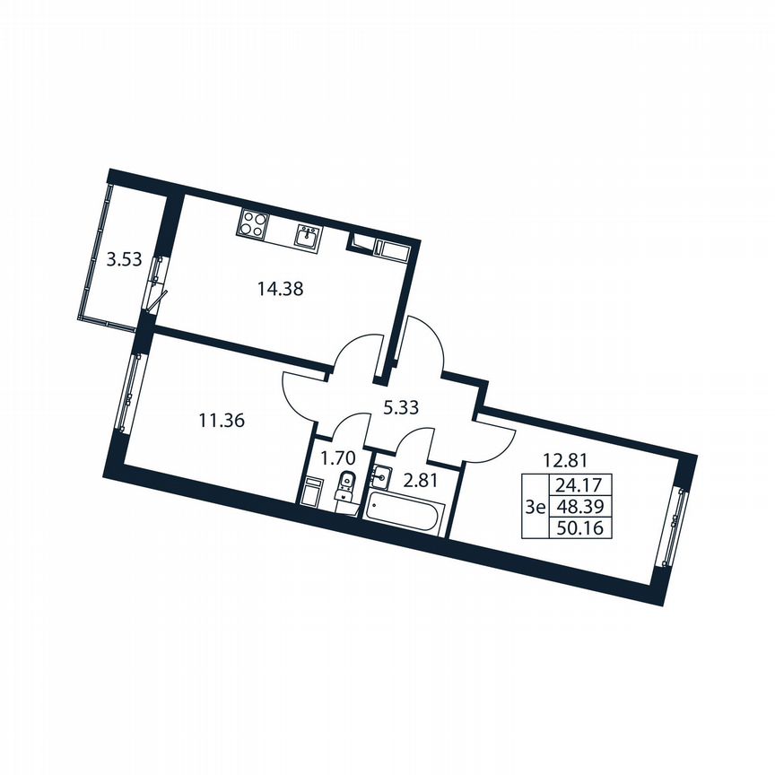 2-к. квартира, 51,9 м², 12/12 эт.