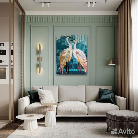 Большая картина с журавлями японскими в наличии