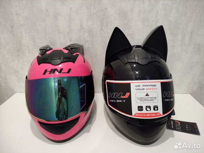 Женский шлем с ушками, мото шлем с кошачьими ушами