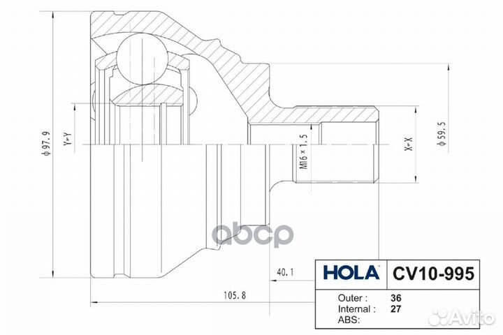 ШРУС наружный, левый/правый CV10995 hola