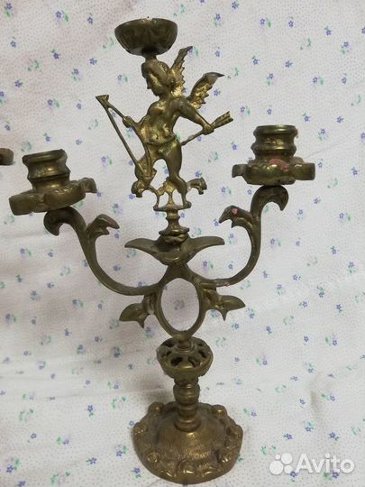 Старинные канделябры Амуры Купидоны Бронза пара