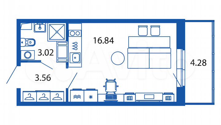 Квартира-студия, 24,7 м², 3/12 эт.