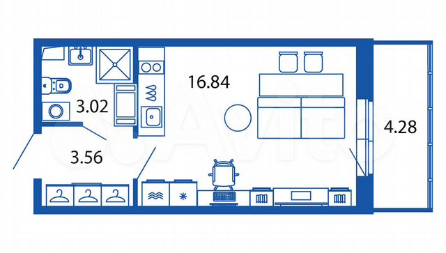 Квартира-студия, 24,7 м², 3/12 эт.