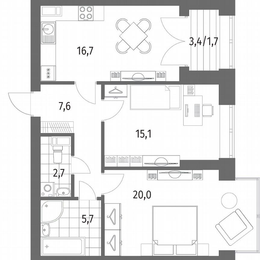 2-к. квартира, 69,5 м², 11/13 эт.