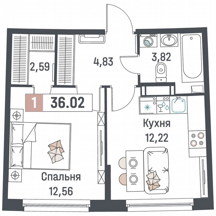 1-к. квартира, 36 м², 5/18 эт.