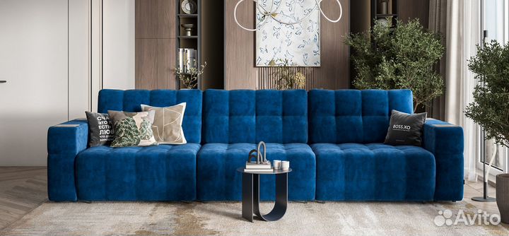 Диван boss.XO MAX велюр синий / wood Rock