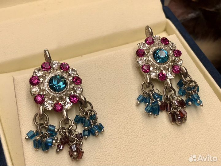 Красивые серьги винтаж кристаллы Swarovski стекло