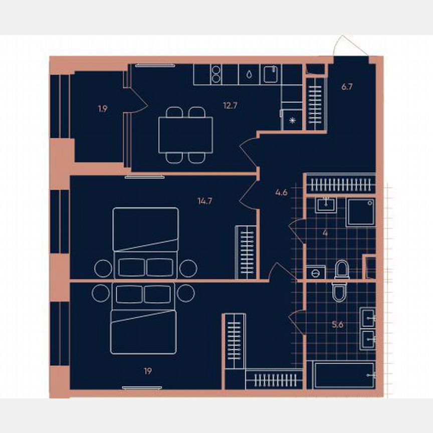 2-к. квартира, 69,2 м², 9/33 эт.