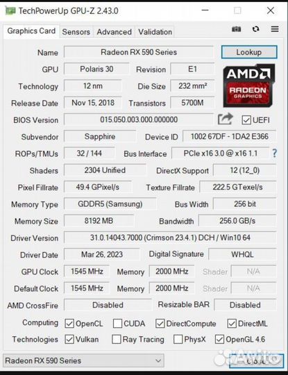 Видеокарта rx590 8gb sapphire nitro+