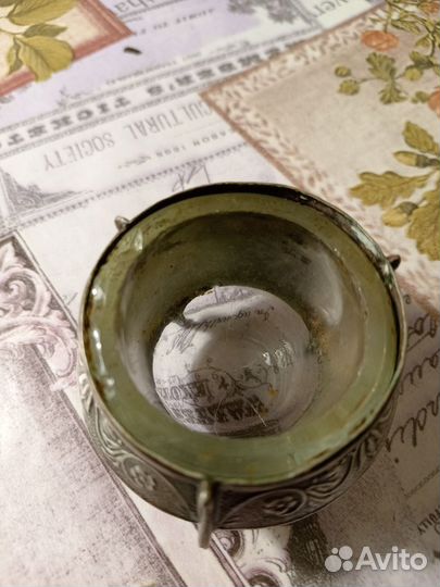 Солонка винтажная со стеклянной вставкой