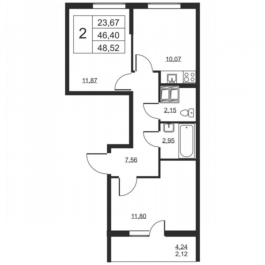 2-к. квартира, 48,5 м², 18/19 эт.
