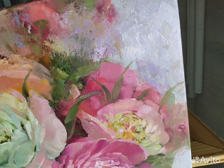 Картина маслом на холсте цветы пионы