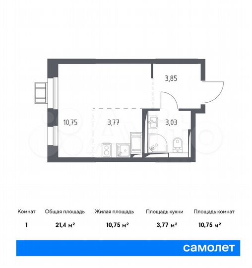 Квартира-студия, 21,4 м², 3/17 эт.