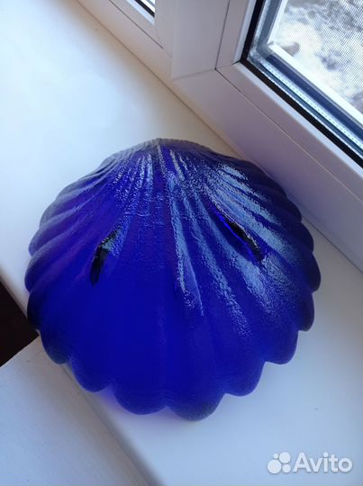 Салатник Ракушка,синее стекло