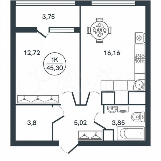 1-к. квартира, 45,3 м², 9/17 эт.