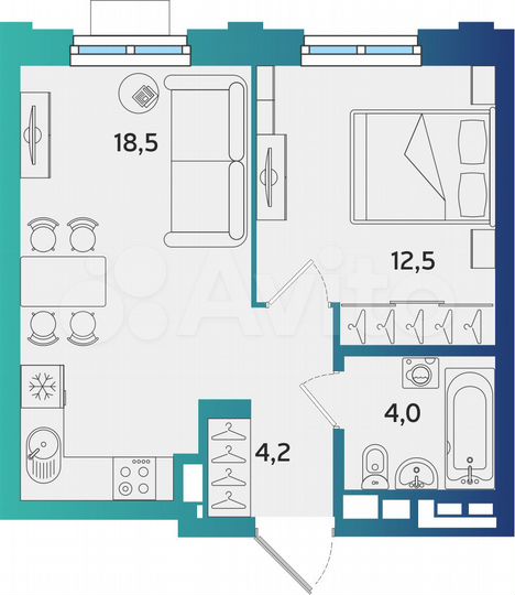 1-к. квартира, 39,2 м², 2/16 эт.
