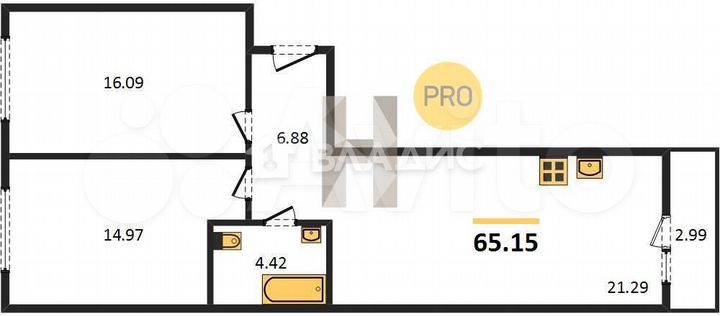 2-к. квартира, 65,2 м², 7/10 эт.