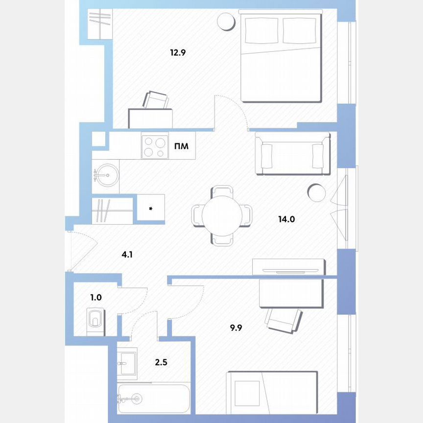 2-к. квартира, 44,4 м², 8/10 эт.