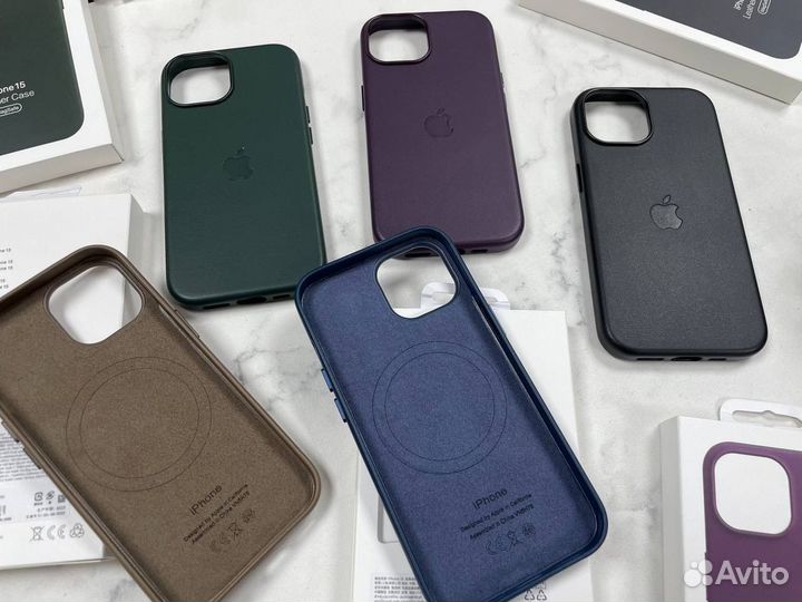 Чехол на iPhone 15 кожаный MagSafe