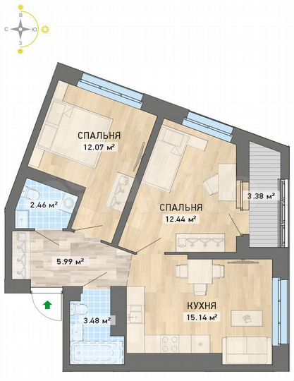 2-к. квартира, 55 м², 23/26 эт.