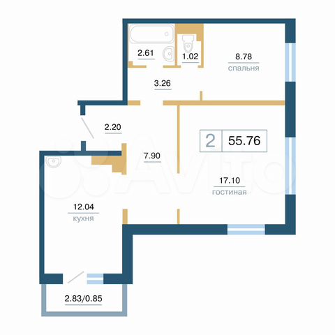 2-к. квартира, 55,8 м², 12/17 эт.