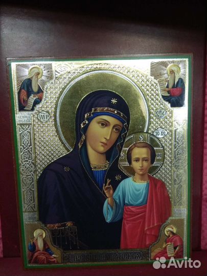 Икона Казанской божьей матери.Редкая Синий цвет