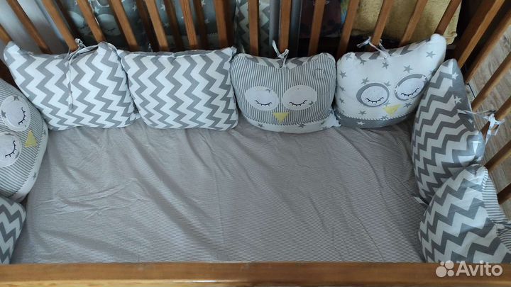 Бортики подушки в детскую кроватку совы