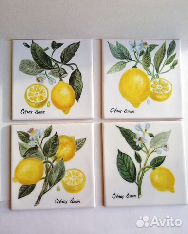 Панно с фруктами. Ручная роспись плитки. Ботаника