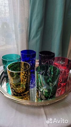 Стаканы цветной хрусталь Германия винтаж
