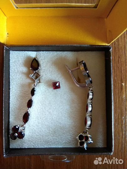 Серьги серебро с гранатом чехия