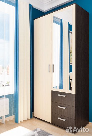 Шкаф 2-дверный с ящиками и зеркалом шон-14