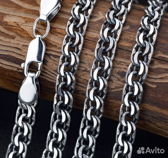 Крупная серебряная цепь с алмазной гранью