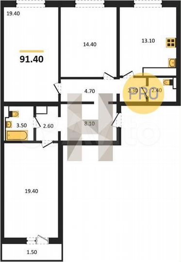 3-к. квартира, 91,4 м², 4/18 эт.