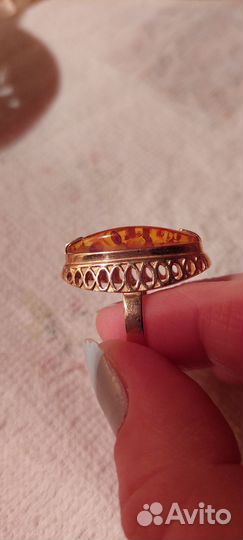 Золотое кольцо с янтарем 583пр СССР