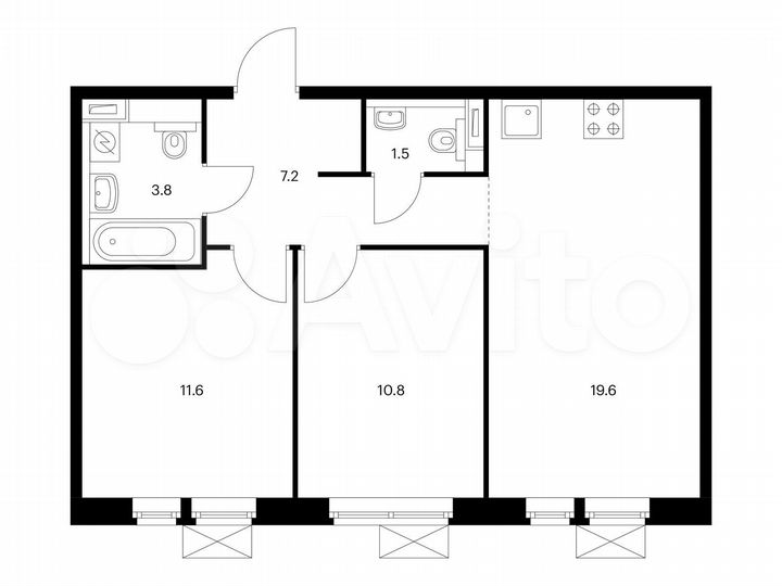 2-к. квартира, 54,5 м², 15/15 эт.