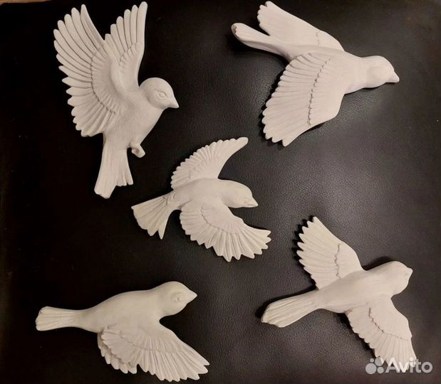 Декор птицы, Настенные птицы из гипса белые 15 шт