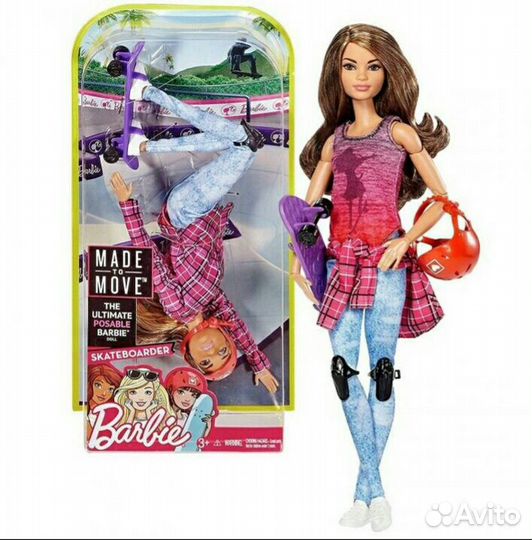 Барби скейтбордистка made to move