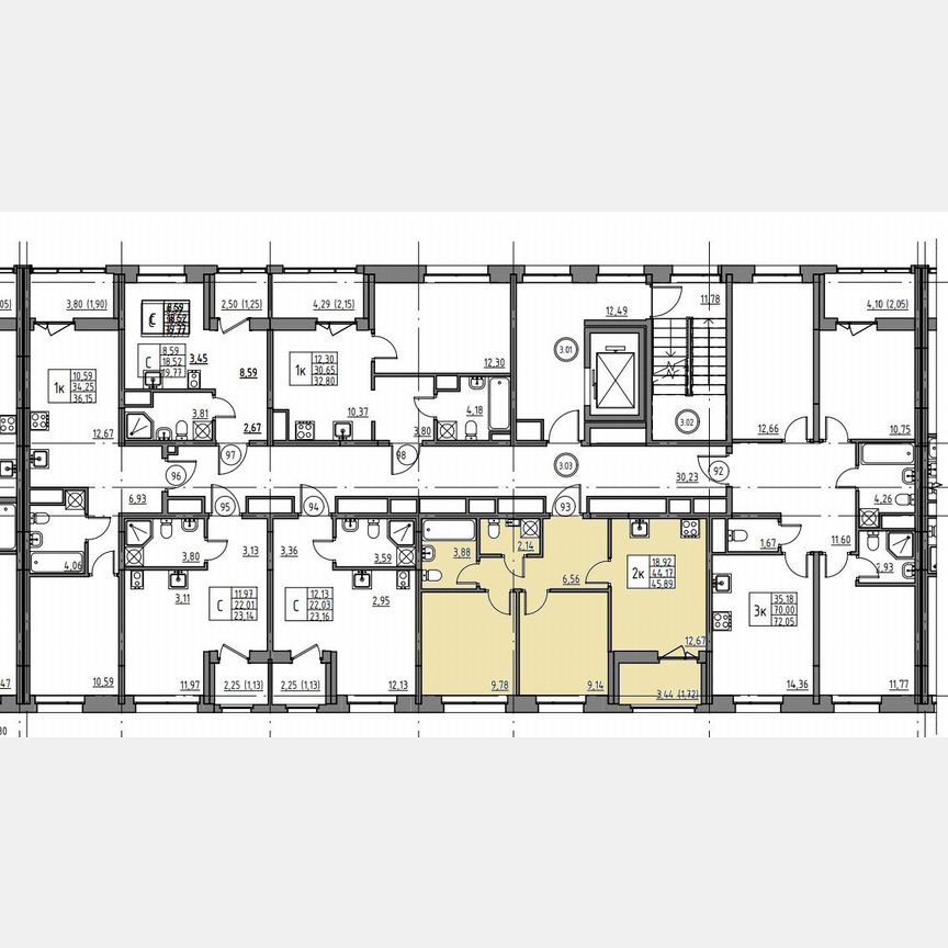 2-к. квартира, 45,9 м², 3/12 эт.