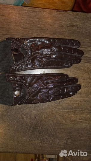 Перчатки кожа лак женские длинные