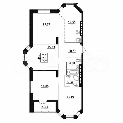 4-к. квартира, 98,9 м², 3/7 эт.