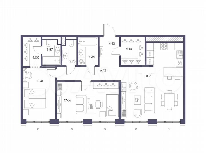 2-к. квартира, 92,8 м², 7/9 эт.