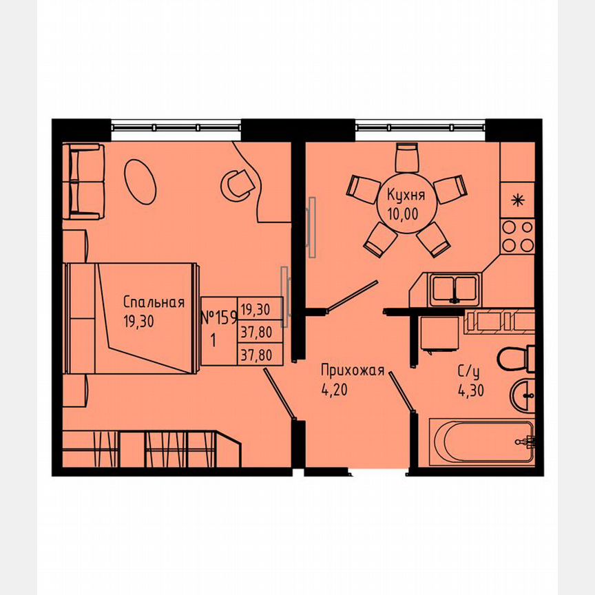 1-к. квартира, 37,8 м², 8/8 эт.