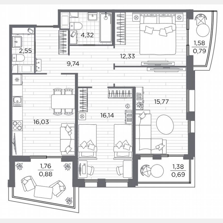 3-к. квартира, 79,8 м², 11/13 эт.