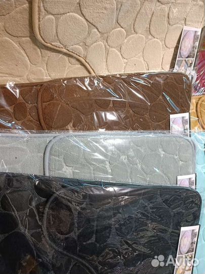 Набор ковриков для ванной и туалета, серый камушки