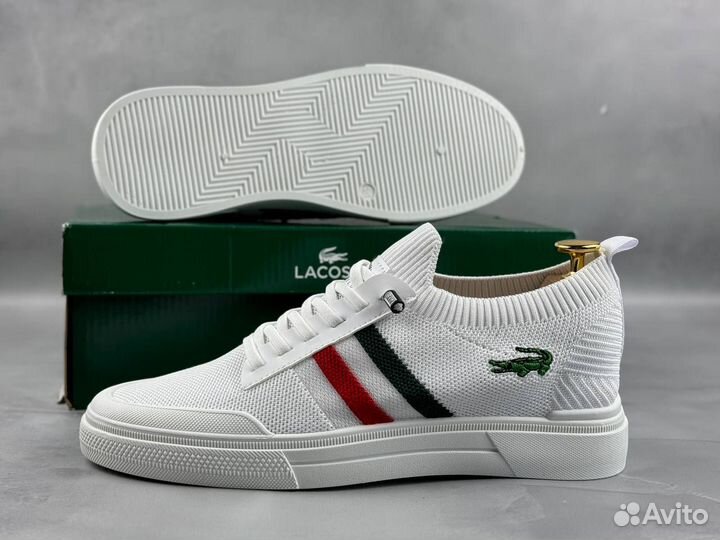 Мужские кеды Lacoste летние белые 2.0