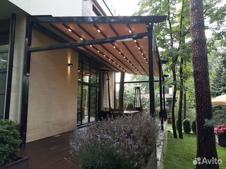 Навес выдвижной. Пергола для террасы. Алюминиевые